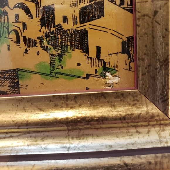 Vintage Italian picture scene of a town's buildings. Frame is 5" by 5" - Picture 3 of 4